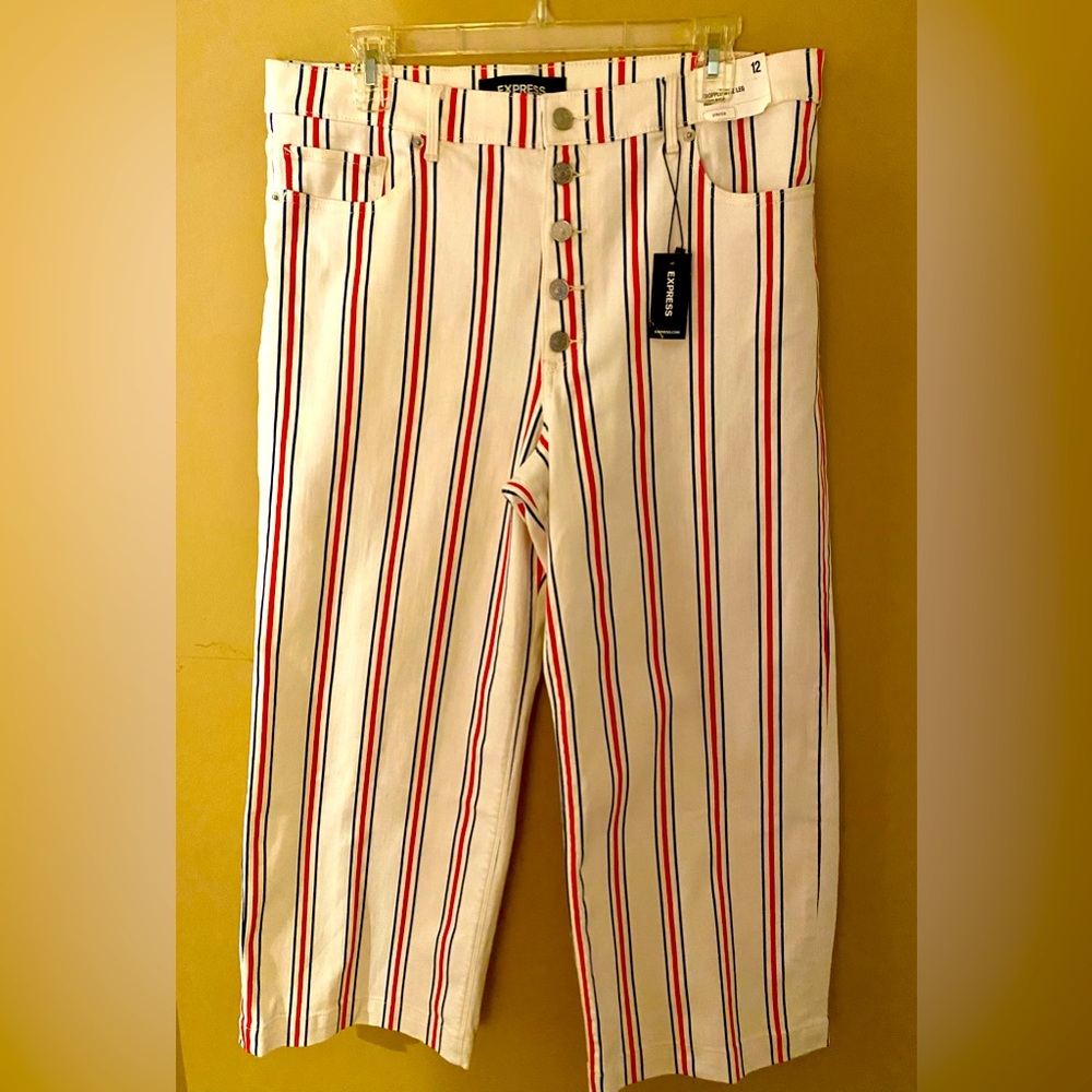 Express Striped, Cropped, Wide Leg High Rise Jeans